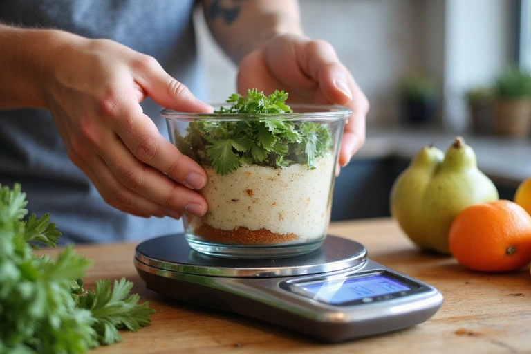 Kobieta ważąca składniki na wadze kuchennej