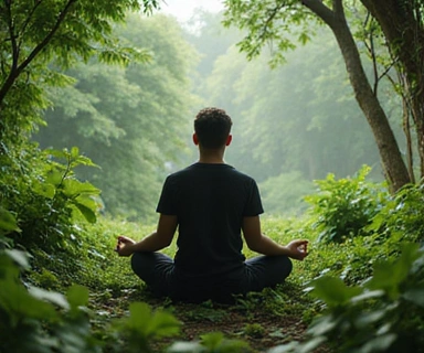 Osoba medytująca w otoczeniu roślin symbolizujących spokój i zdrowie